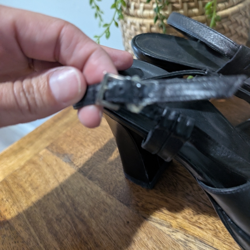 Authenticated Vintage Gucci Slingback Black Open Toe 4.5" Heels‎ Size 5.5 - Picture 3 of 9